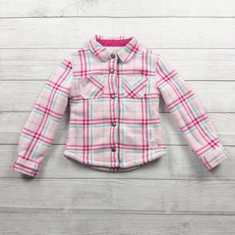 Weatherproof Vintage Girls Sherpa Lined Shacket Pink Plaid Fleece Jacket XS 5-6